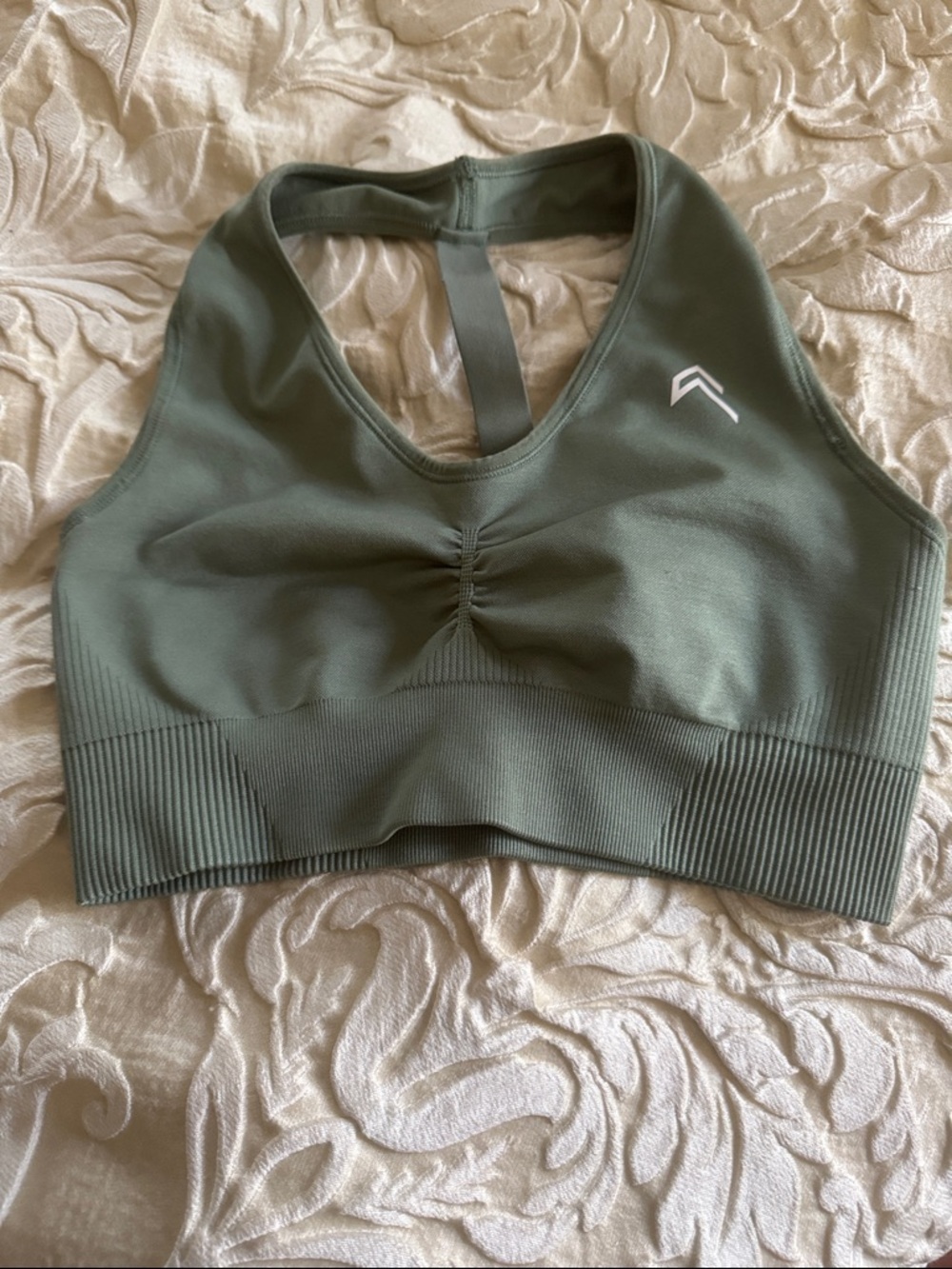Oner Active Olive Green Seamless Racerback Sports Bra